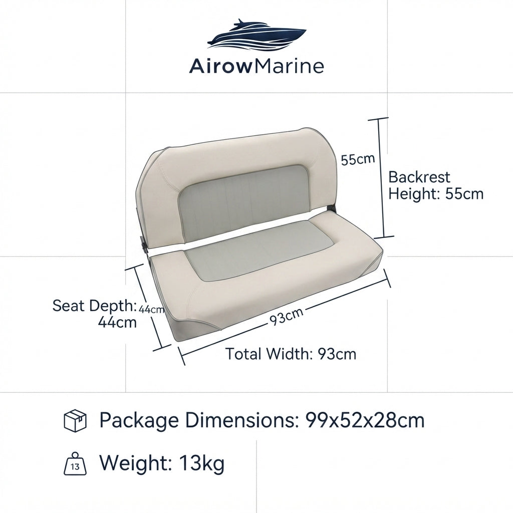 Airow Marine 2-Person Folding Boat Seat - UV-Resistant Vinyl (93cm Width)