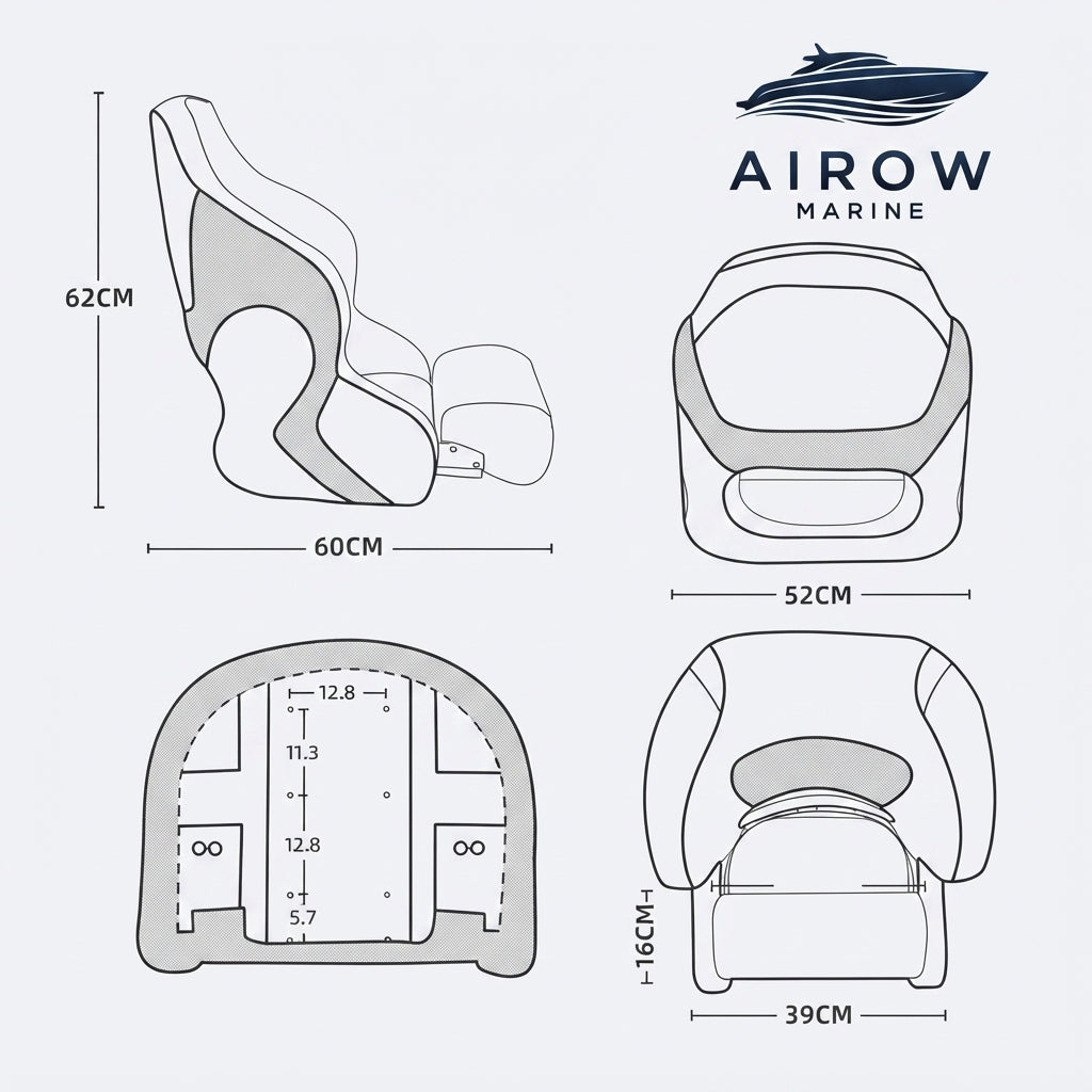 Airow Marine Premium Flip-Up Bolster Helm Seat - 150kg Capacity