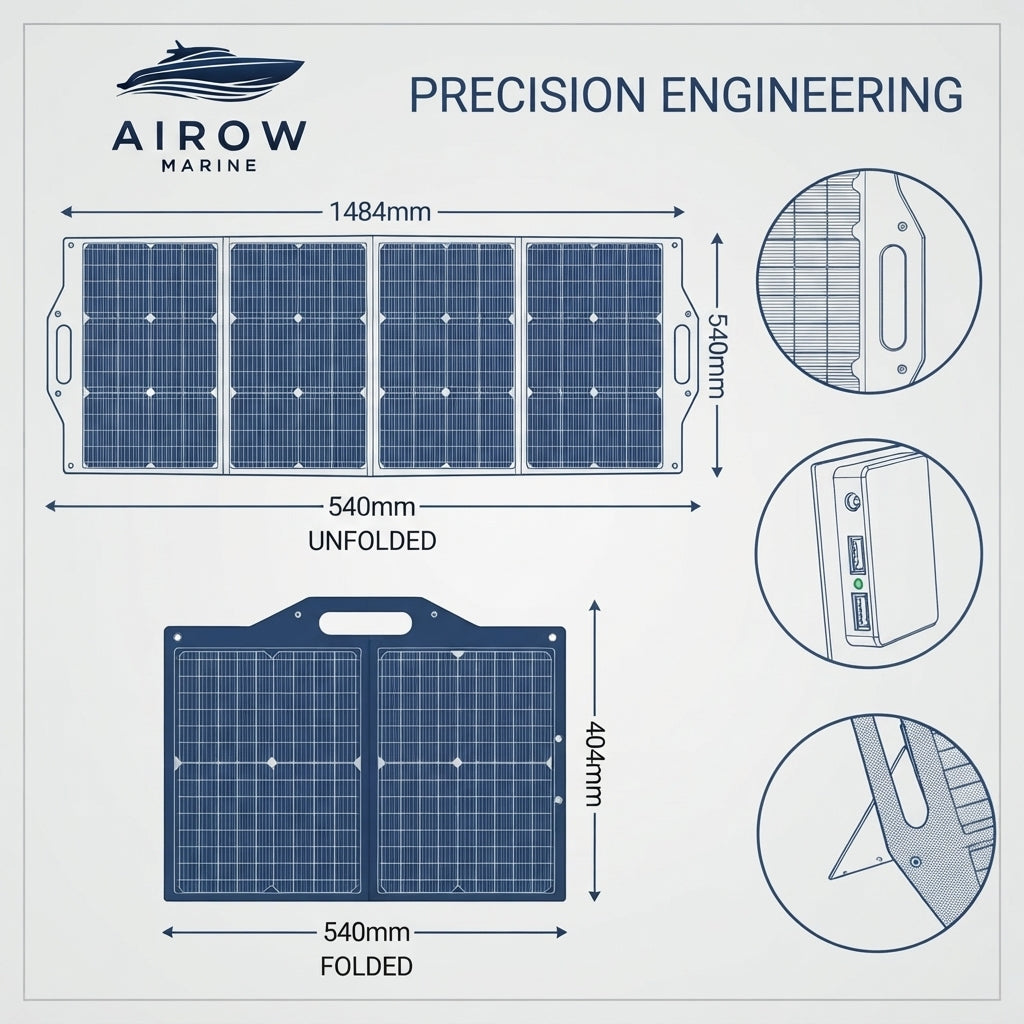 Airow Marine 100W Folding Solar Panel - Dual USB Monocrystalline (540x404mm)