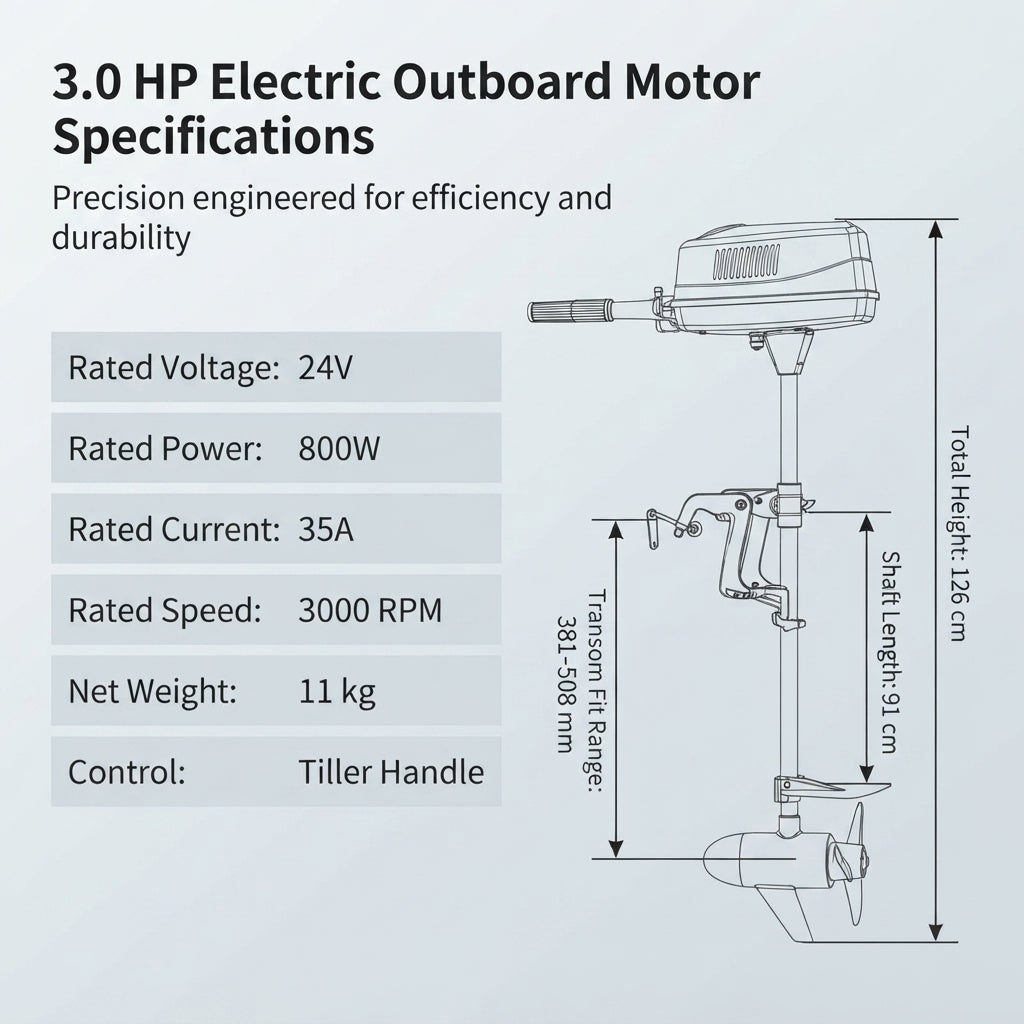 24V 3.0 HP Brushless Outboard Motor - 91cm Shaft, 11kg
