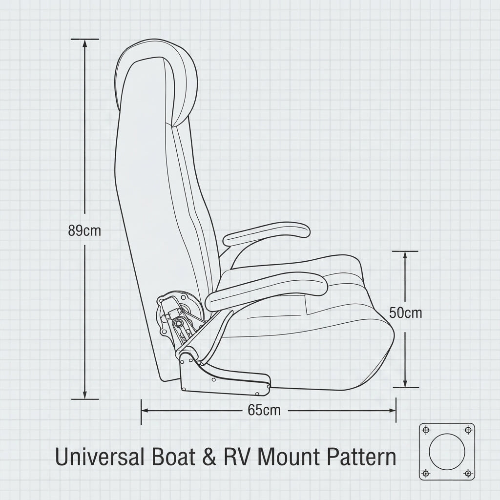 Luxury Marine Pilot Seat – UV-Resistant Vinyl, Adjustable, 360° Swivel