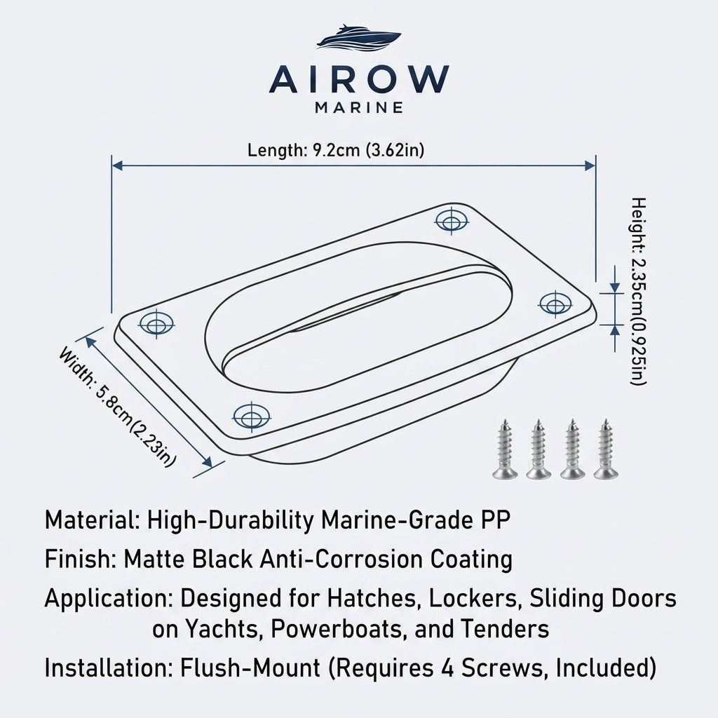Marine Recessed Pull Handle – High-Impact ABS Flush Mount (9.2cm x 5.8cm) – dimensions and specifications