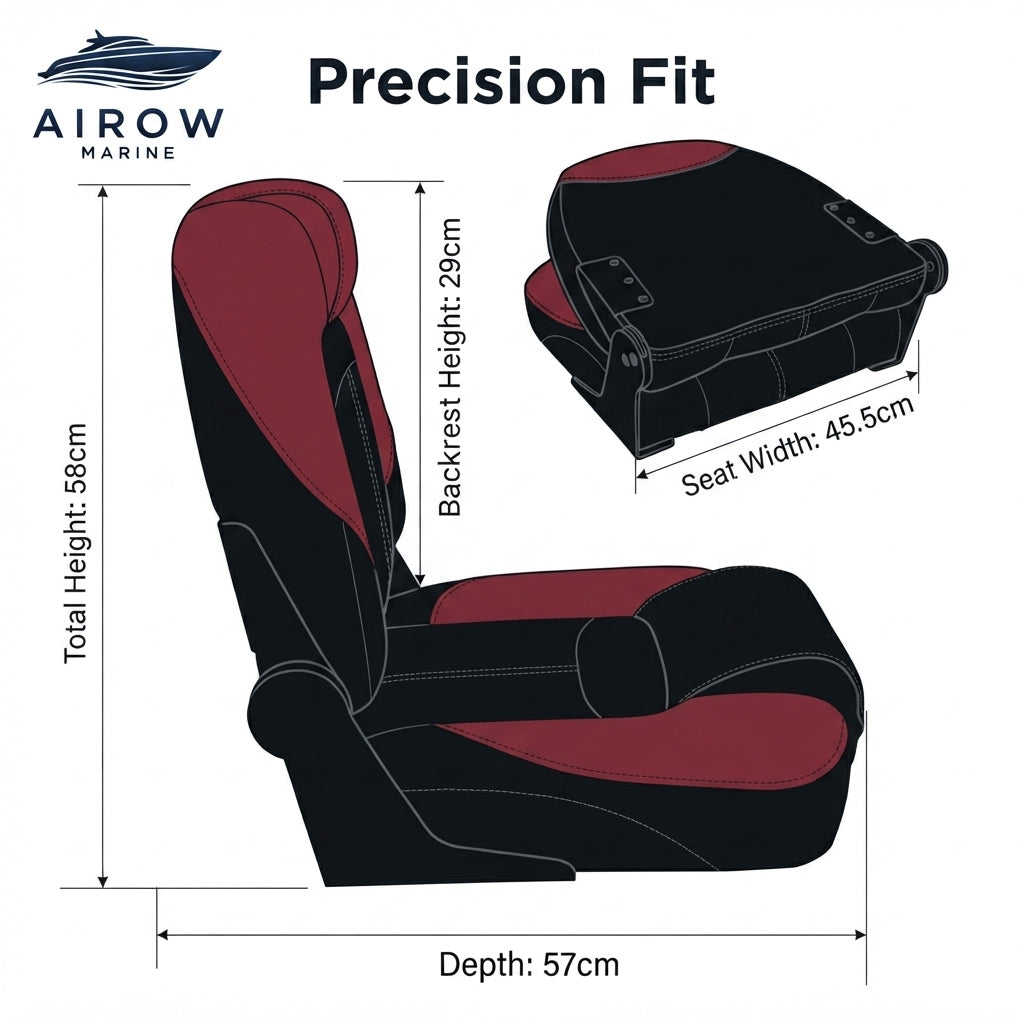 AirowMarine Folding Marine Pilot Seat - UV-Resistant, Aluminum Frame (58x57x45.5cm)