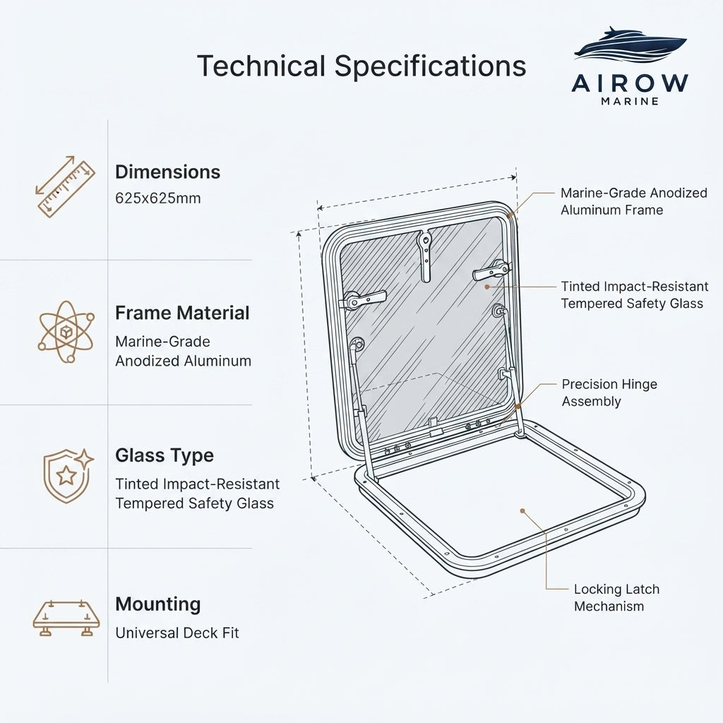 Airow Marine Escape Hatch Window - Anodized Aluminum (625x625mm)