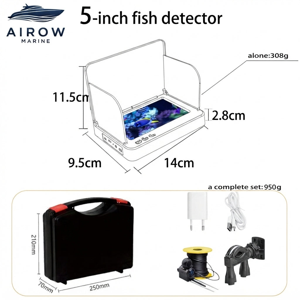 AirowMarine 5-Inch HD Fish Finder Display - Night Vision Underwater Camera System