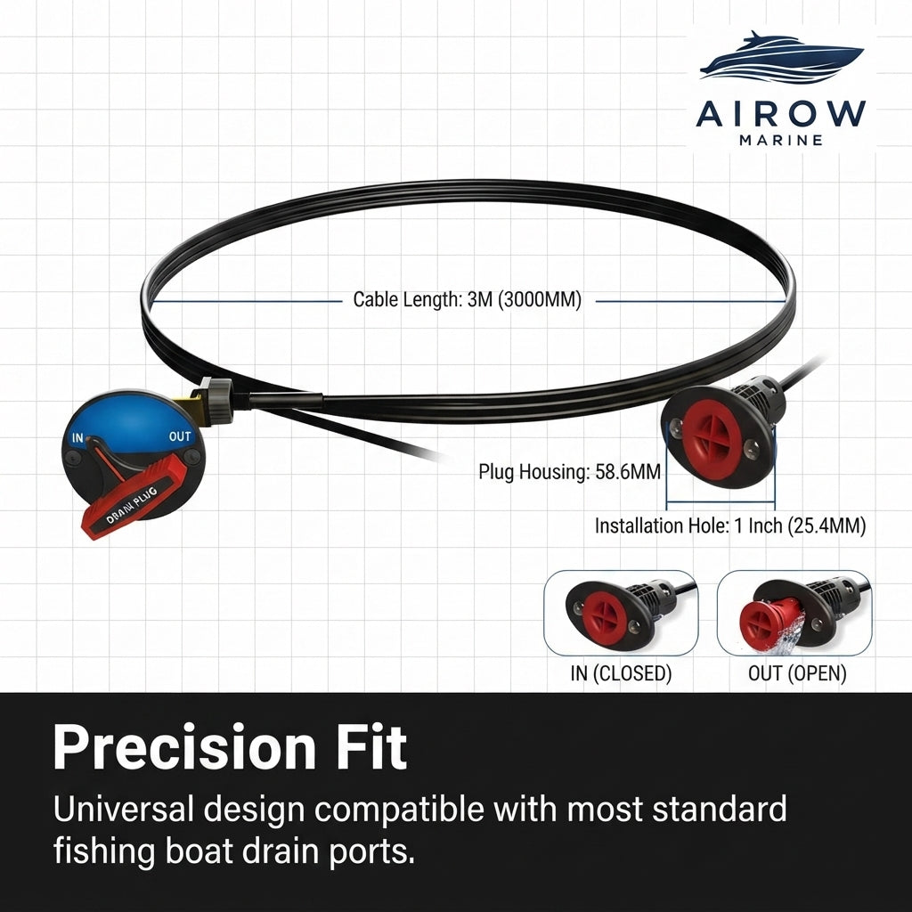Airmarine Remote Drain Plug System - 3M Cable, 1-Inch Easy Install, Corrosion-Proof
