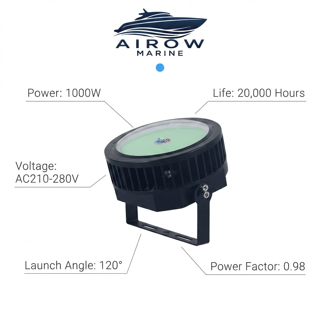 AIROW Marine 1000W Submersible Green LED Fish Attractor Light - IP68