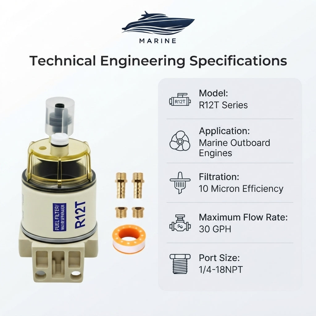 R12T Marine Fuel Filter & Water Separator - 10 Micron (30 GPH) for Outboard Motors