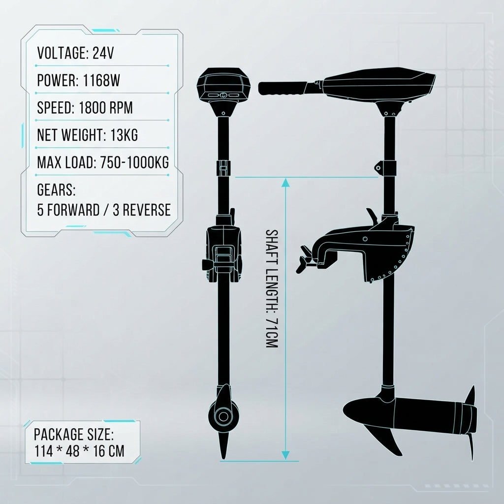 Airow Marine 24V Electric Trolling Motor - 118 lbs Thrust, Saltwater Ready