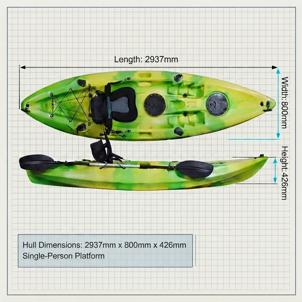 AirowMarine Rotomolded Sit-on-Top Kayak – UV Resistant Single Person (2.94m) – dimensions and specifications