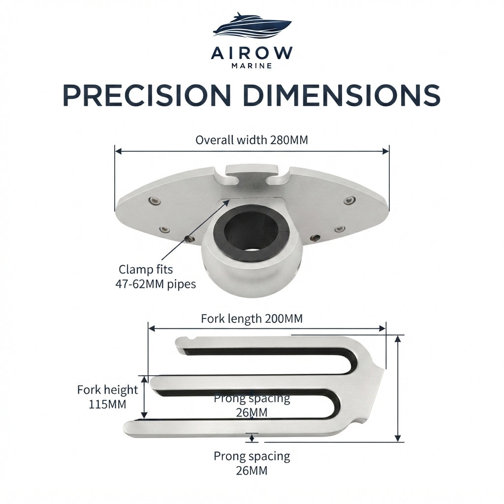 Aerospace-Grade Aluminum Wakeboard & Surfboard Rack – Universal Marine Mount – dimensions and specifications