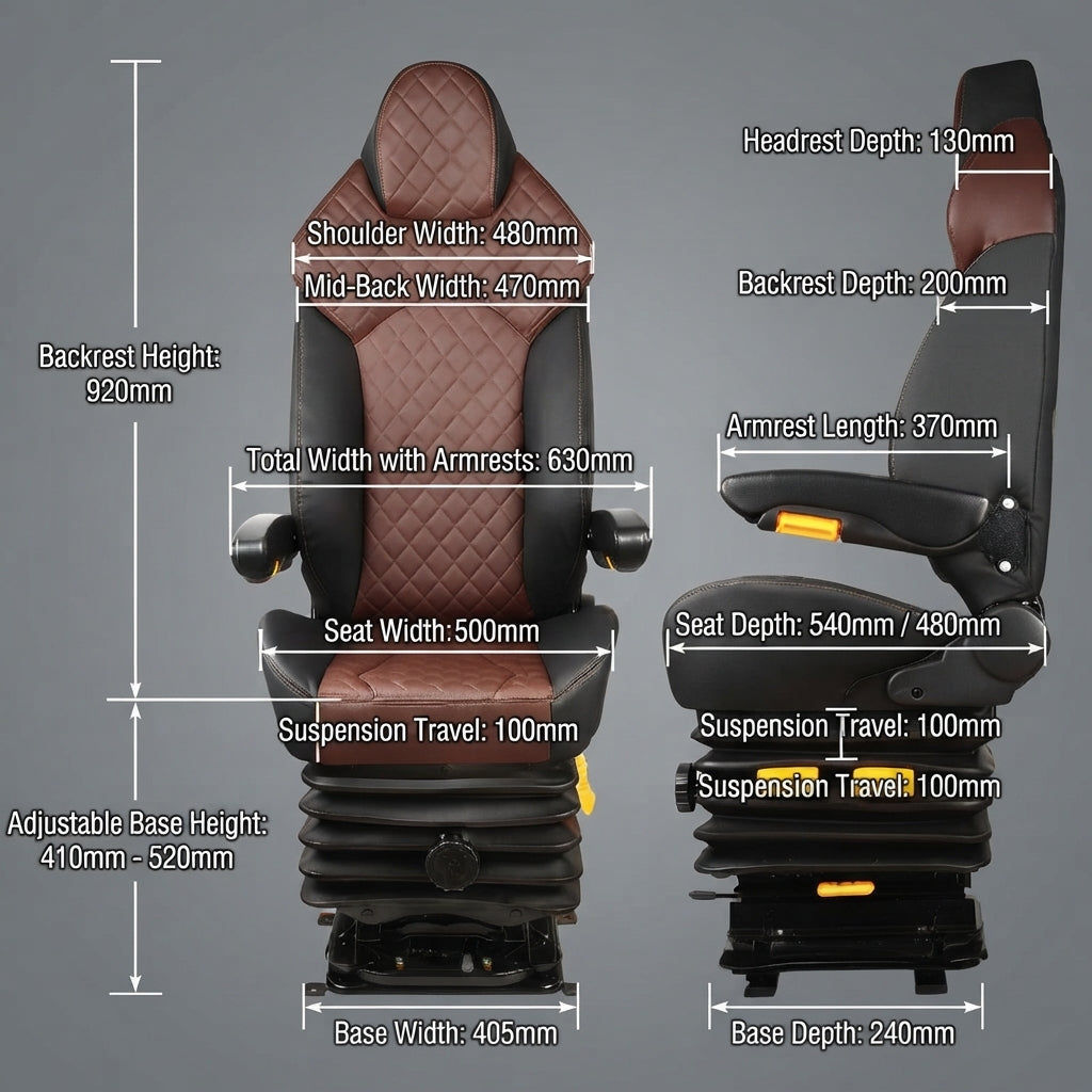 Suspension Operator Seat – 100 mm Travel, 500 mm Width