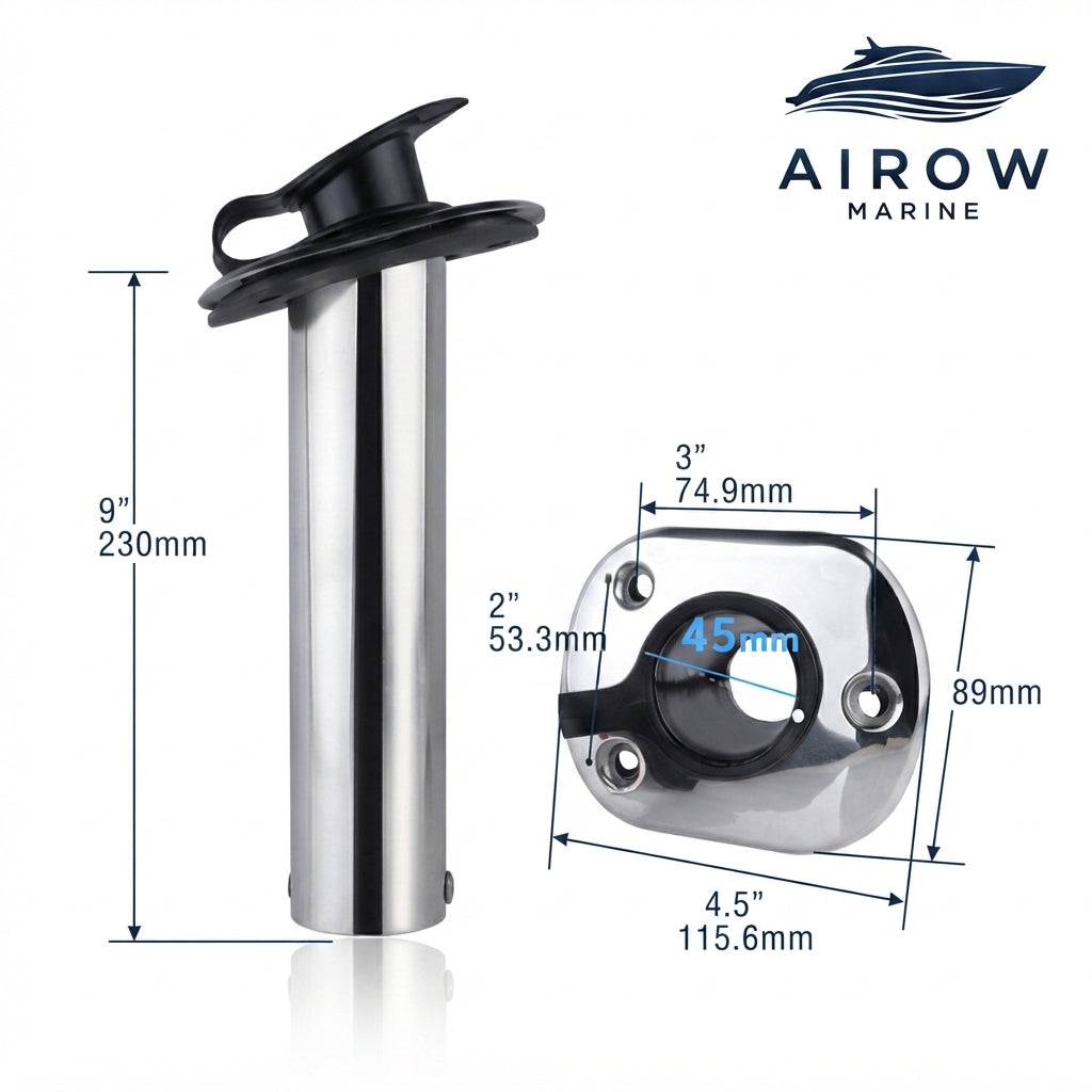 AirowMarine 304 Stainless Steel Fishing Rod Holder - Mirror Polish (230mm H)