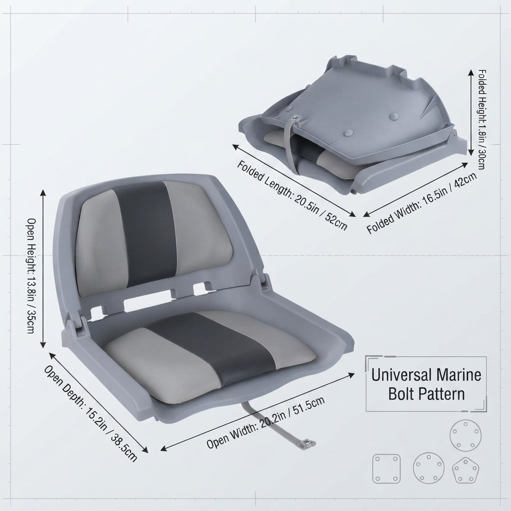 Folding Boat Seat – Gray, 20.2 in Wide