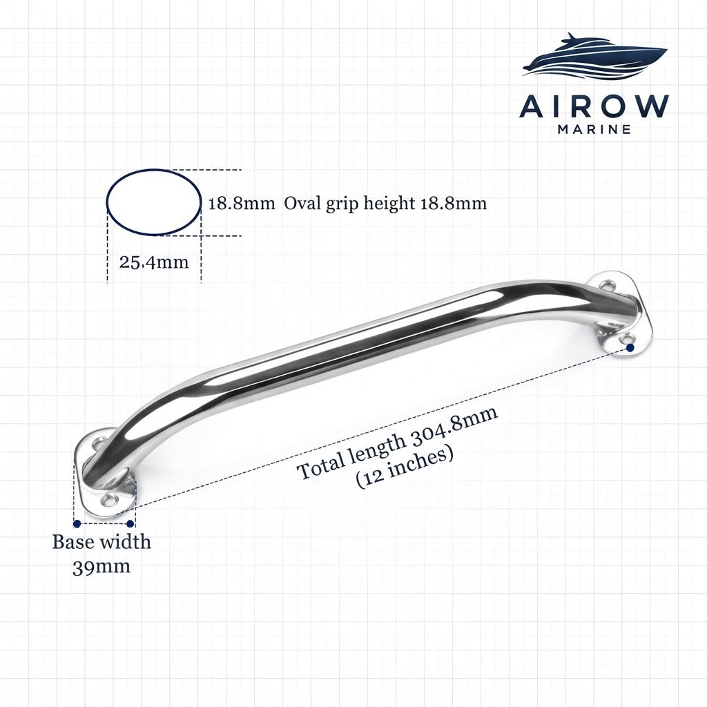 Marine Grab Handle - 316 Stainless Steel, Mirror-Polished (12 inch)