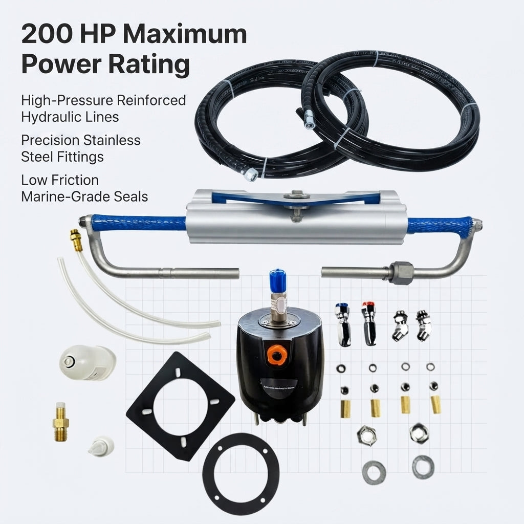 Outboard Hydraulic Steering System - 200HP, Corrosion-Resistant Kit