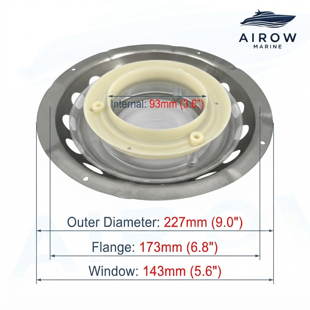 Marine Deck Vent – 316 Stainless Steel High-Flow 227mm – dimensions and specifications