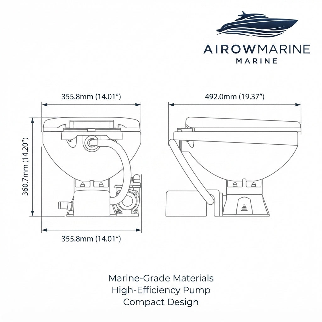 Airow Marine Electric Toilet - 12V High-Efficiency Pump (492mm)