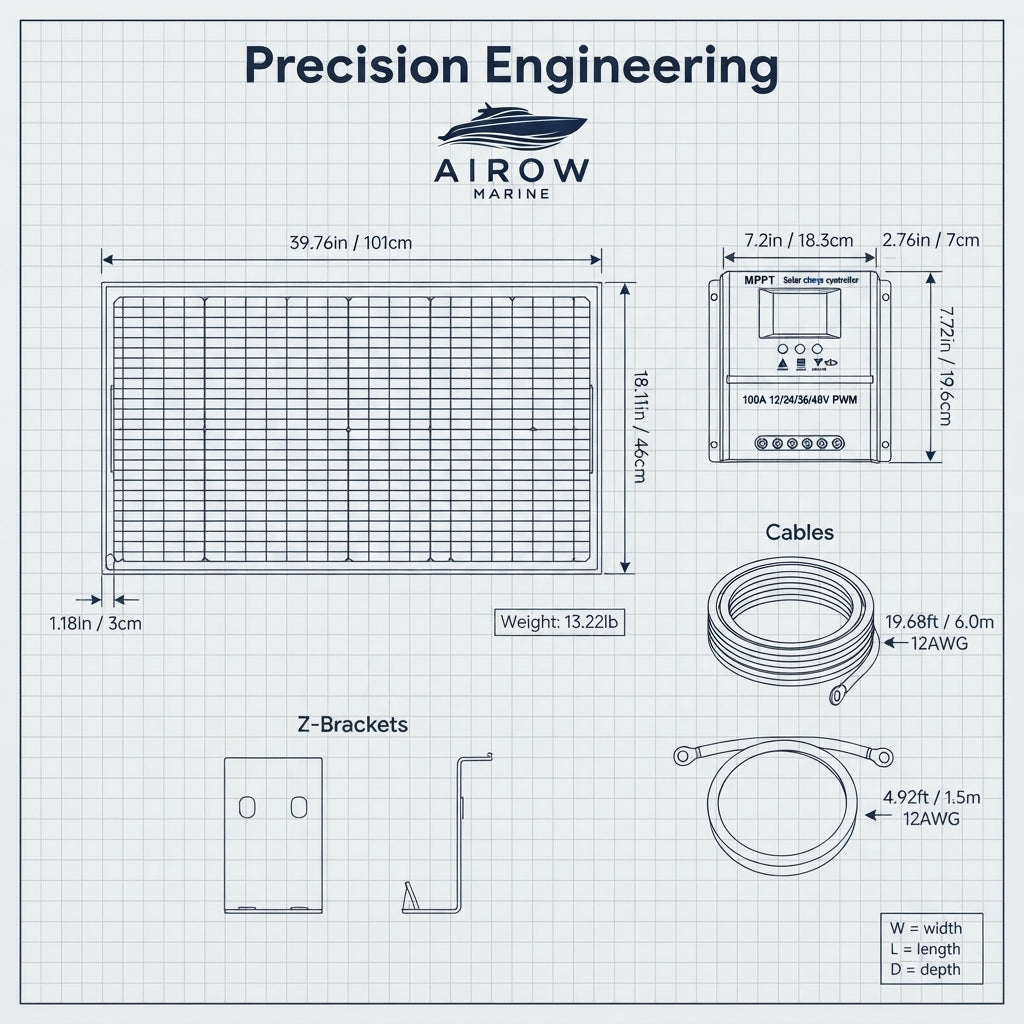 Airow Marine 100W Monocrystalline Solar Panel Kit with 100A PWM Controller