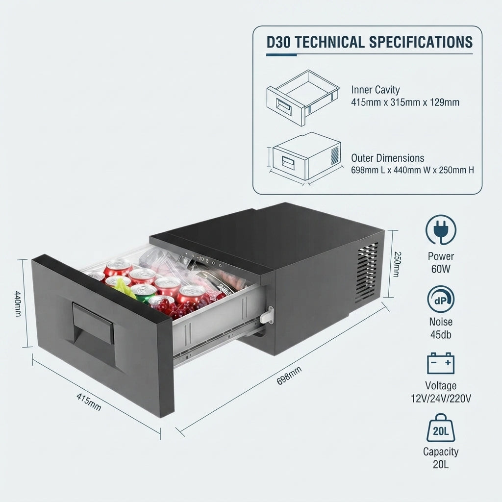 Airow Marine 20L Drawer Refrigerator & Freezer - 12V/24V App Control