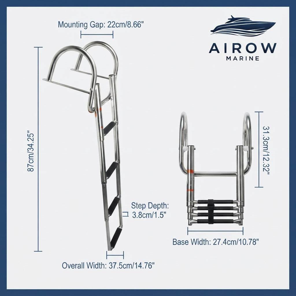 AiroMarine 4-Step Telescopic Boat Ladder - 316 Marine Stainless Steel (87cm)