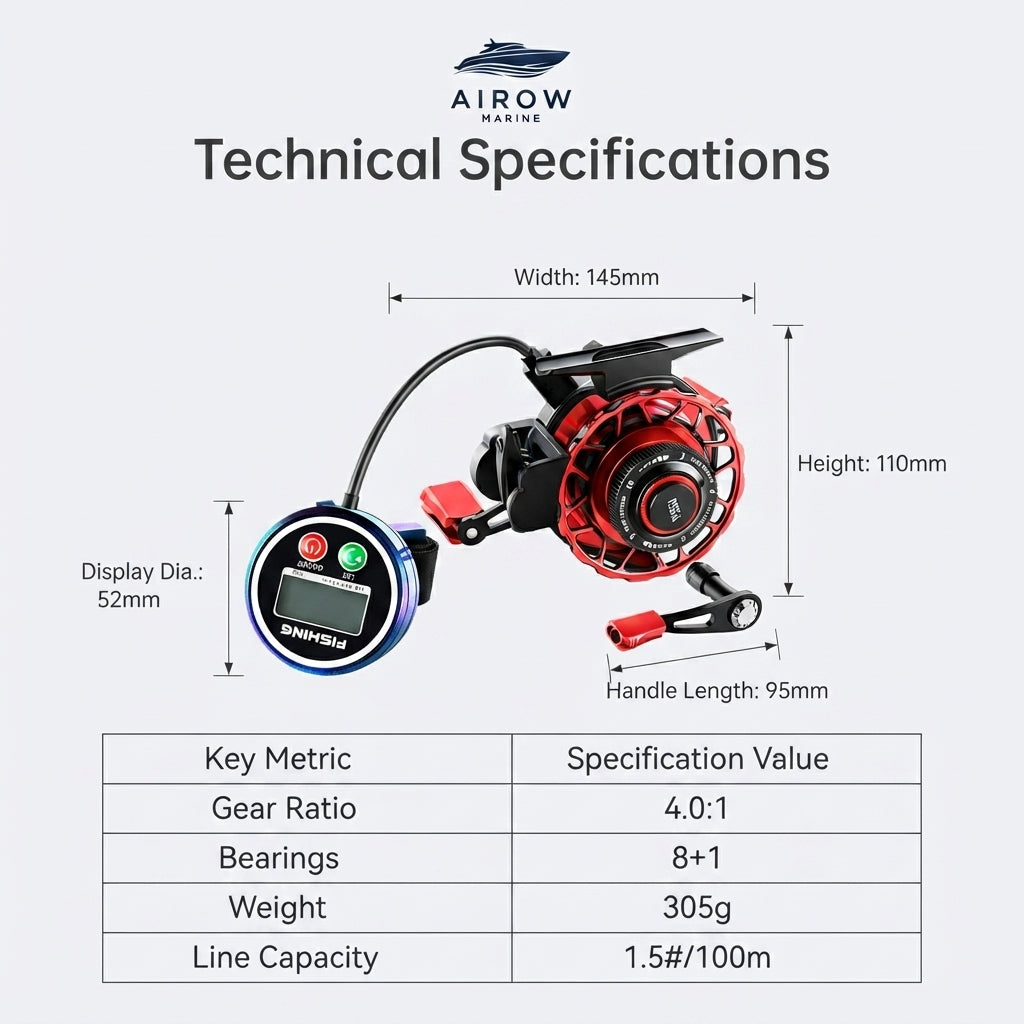 AirówMarine HERO Digital Display Saltwater Fishing Reel - Magnetic Slow-Falling, Auto Retrieval