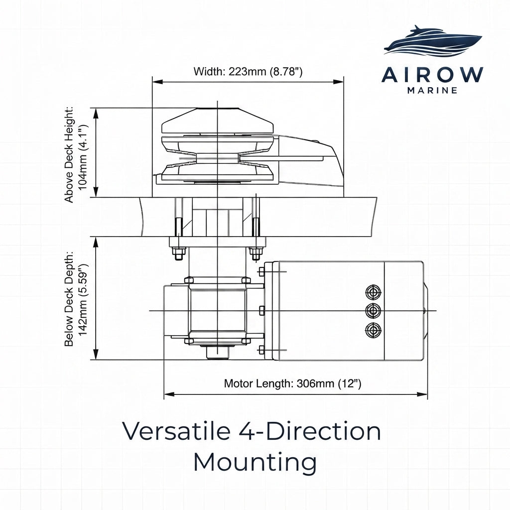 AirowMarine Vertical Electric Anchor Winch - 316 SS, High-Speed (32-49ft Yachts)