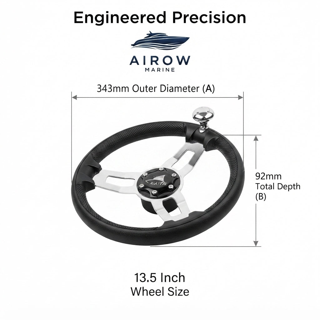 Marine Steering Wheel - 304 Stainless Steel with Grip (13.5-Inch)