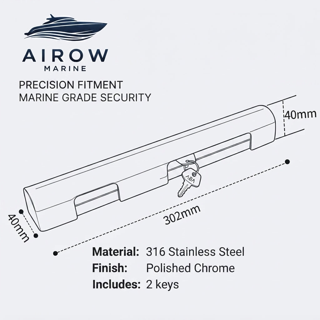 Airow Marine Polished Stainless Steel Outboard Motor Lock - Anti-Theft Security (302mm)