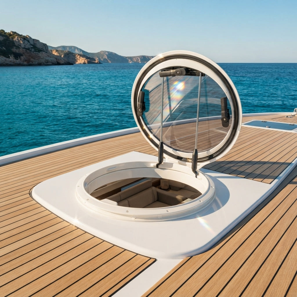 625 mm Round Marine Porthole – White Nylon Frame, Tempered Glass