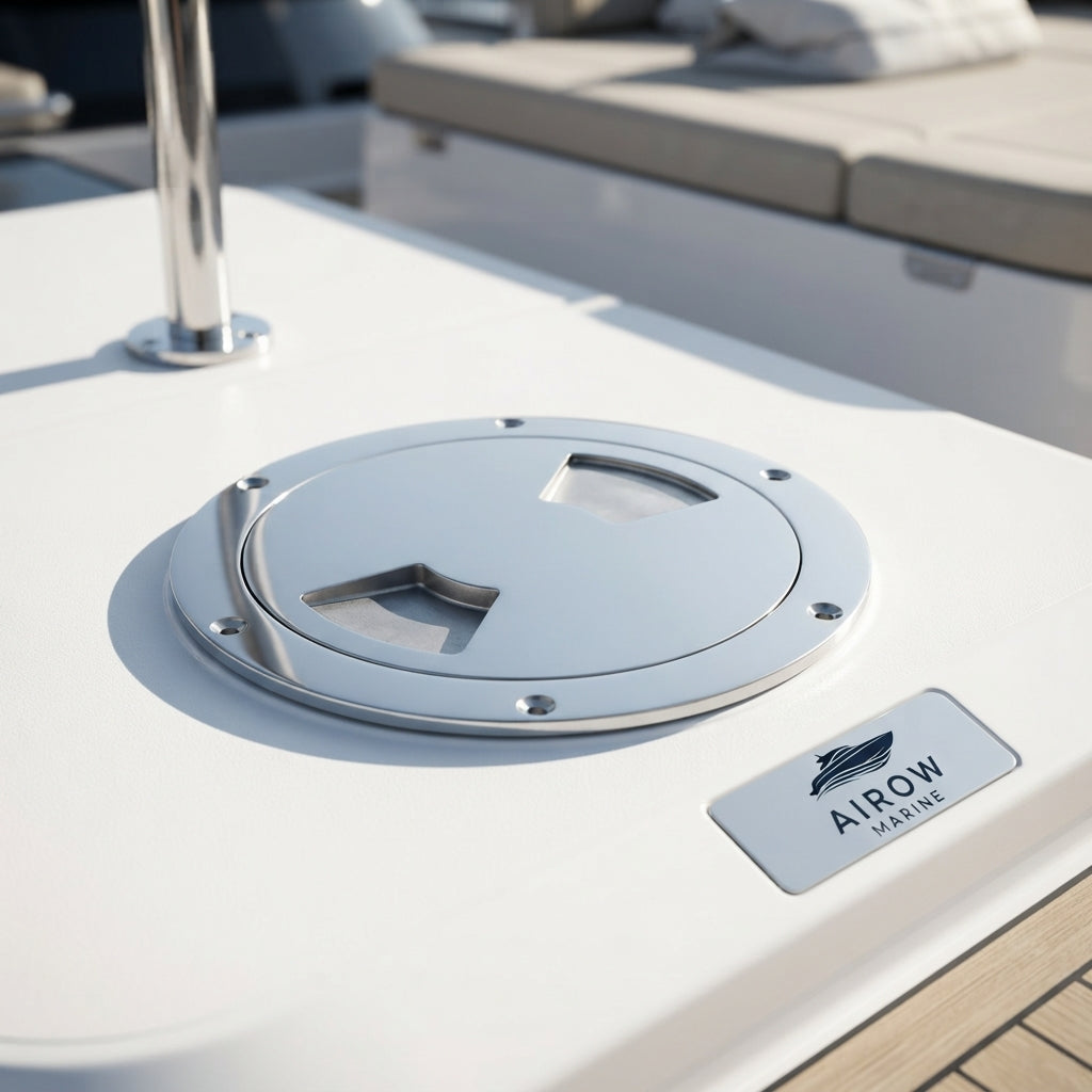 6-Inch Marine Deck Hatch Cover - Polished 316 Stainless Steel with Non-Slip Grip