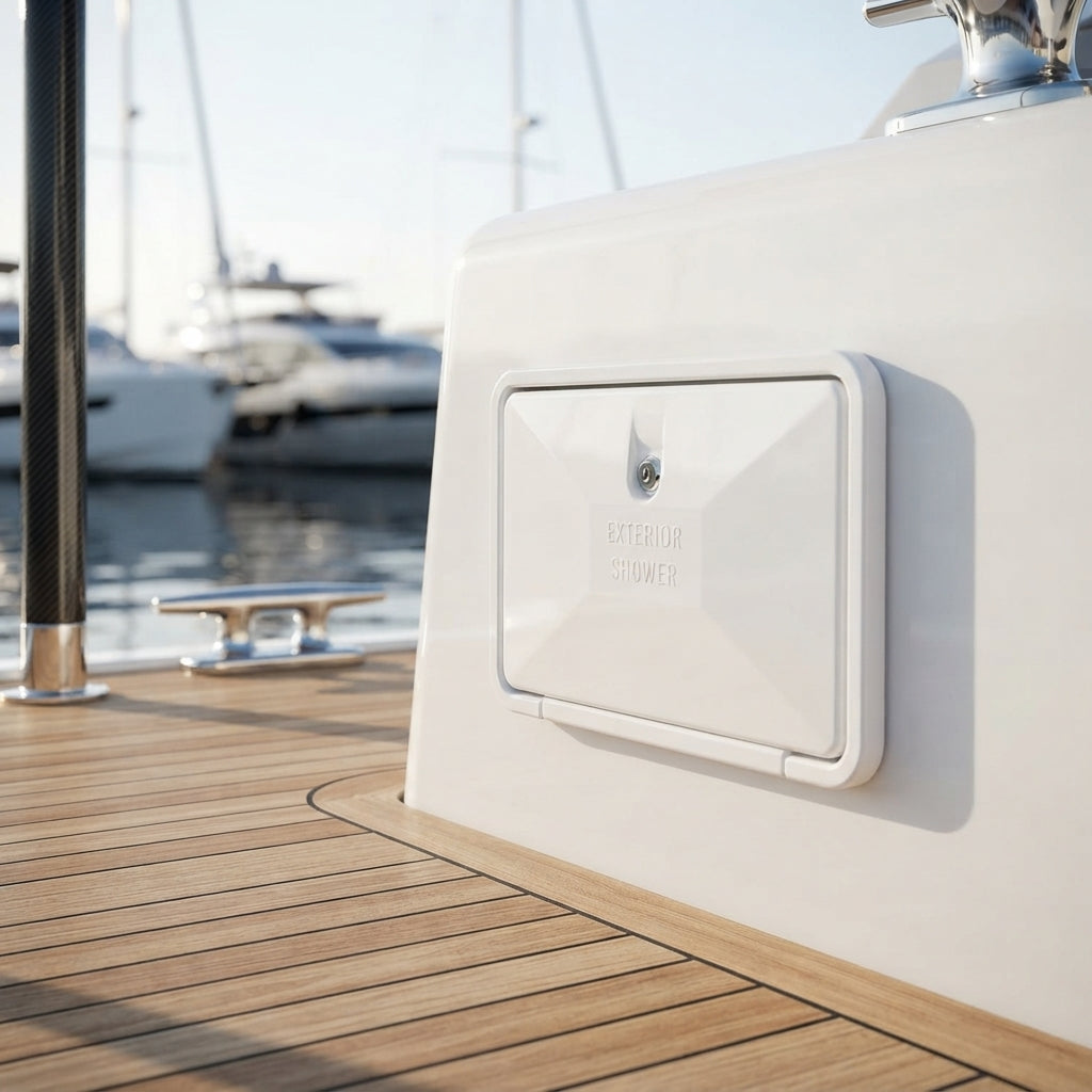 Marine Recessed Outdoor Shower Kit - UV-Resistant ABS, Lockable Door, Universal Fit