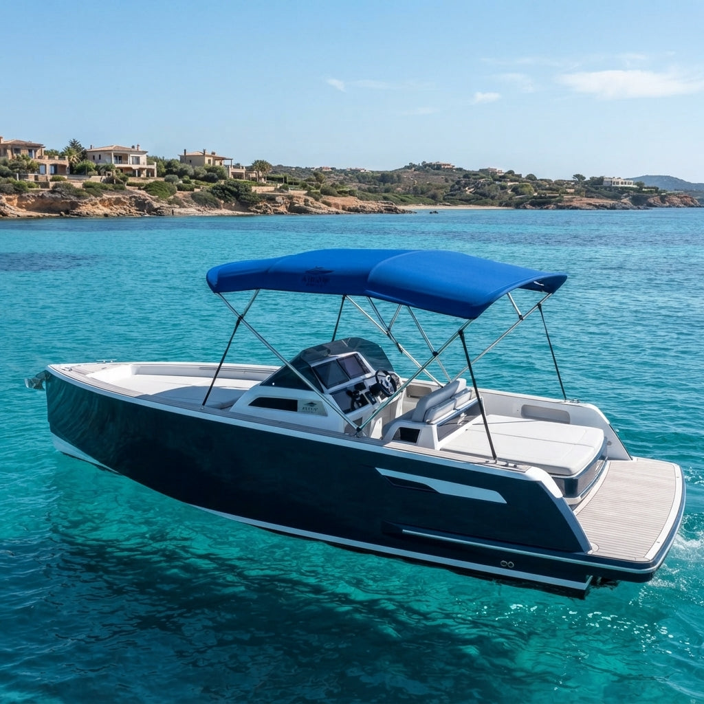 AirowMarine Folding Boat Bimini Top - UV-Resistant Blue Canopy w/ Aluminum Frame