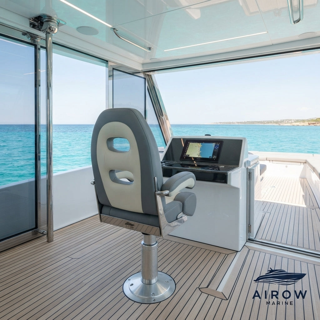 AirowMarine Premium PU Leather Marine Seat - Folding Leg Rest & Low-Back