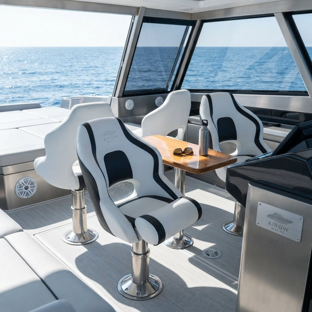 Airow Marine Waterproof PVC Boat Seat - Integrated Leg Rest (60x60x53cm)