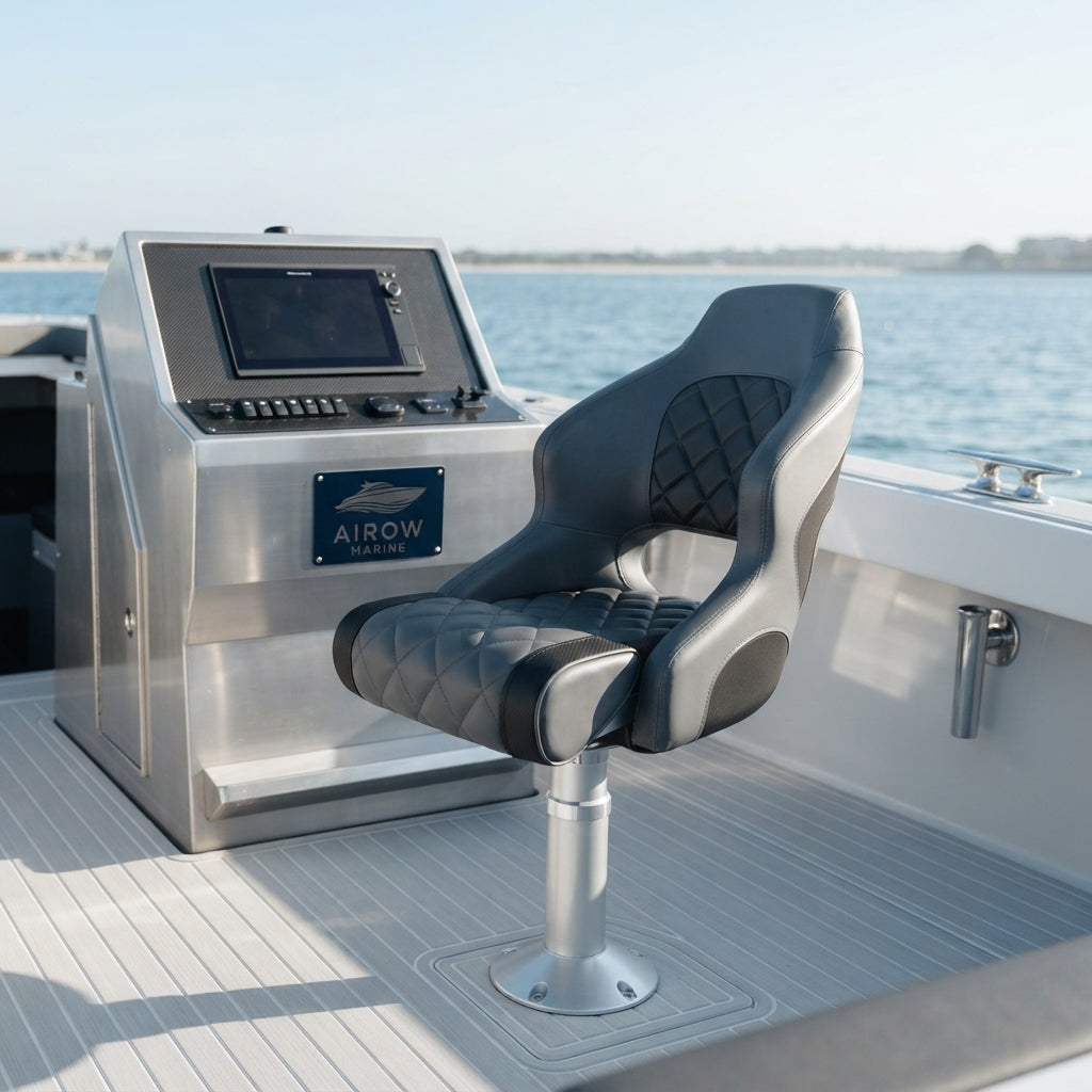 Airow Marine Sporty Captain's Boat Seat - UV-Resistant Flip-Up Bolster