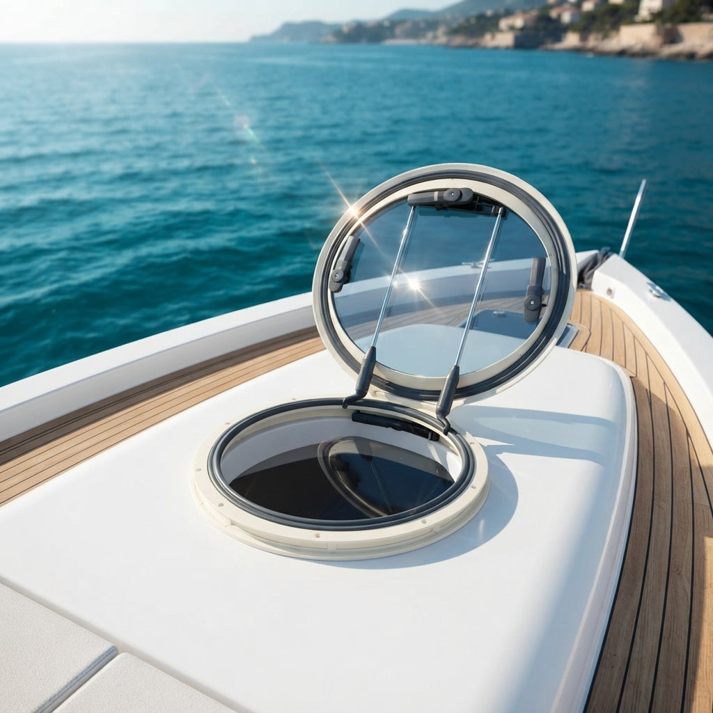 625 mm Round Marine Porthole – White Nylon Frame, Tempered Glass