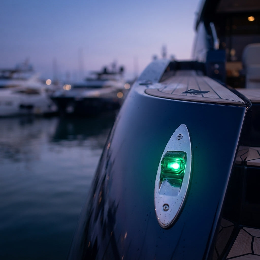 Marine LED Bow Navigation Lights – IP67 Water-Resistant 316 SS (12V Red/Green) – marine application view