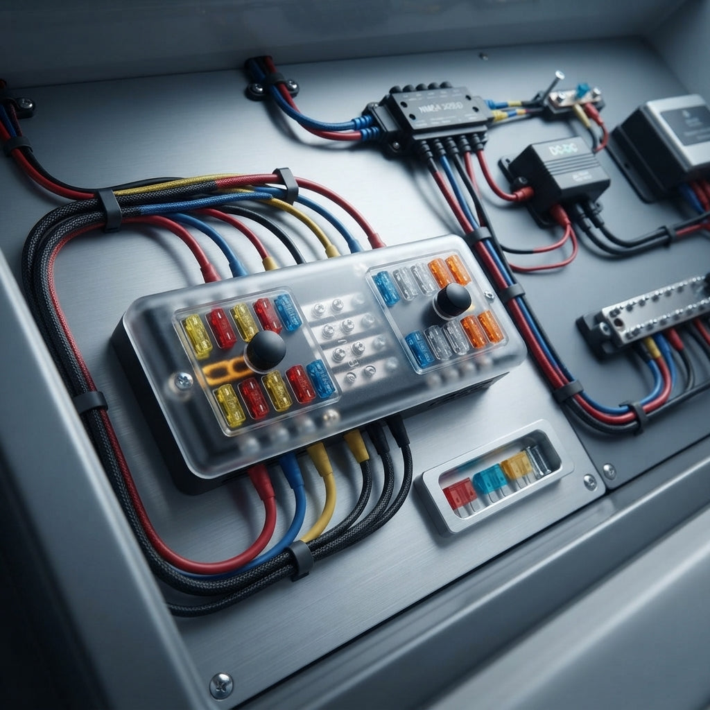 Marine 16-Circuit Fuse Box - Dual Battery Input, Negative Bus Bar (36V DC)