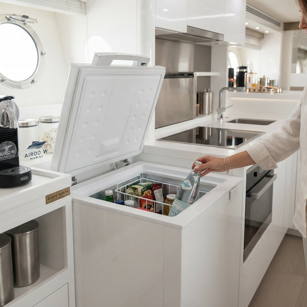 110V Marine Refrigerator/Freezer – Dual-Zone, 100L, Corrosion-Resistant – marine application view