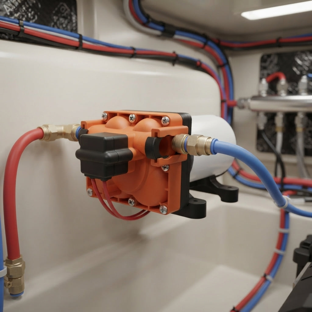 Marine Fresh Water Booster Pump – 3.0 GPM, 55 PSI, Quick-Connect – marine application view