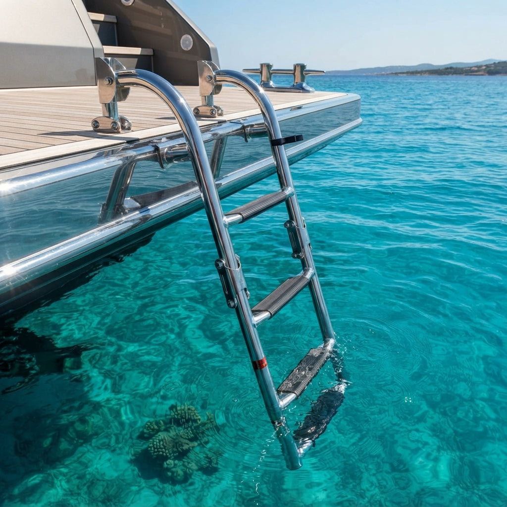 304 Stainless Steel 3-Section Folding Boat Ladder - Marine-Grade Boarding Steps