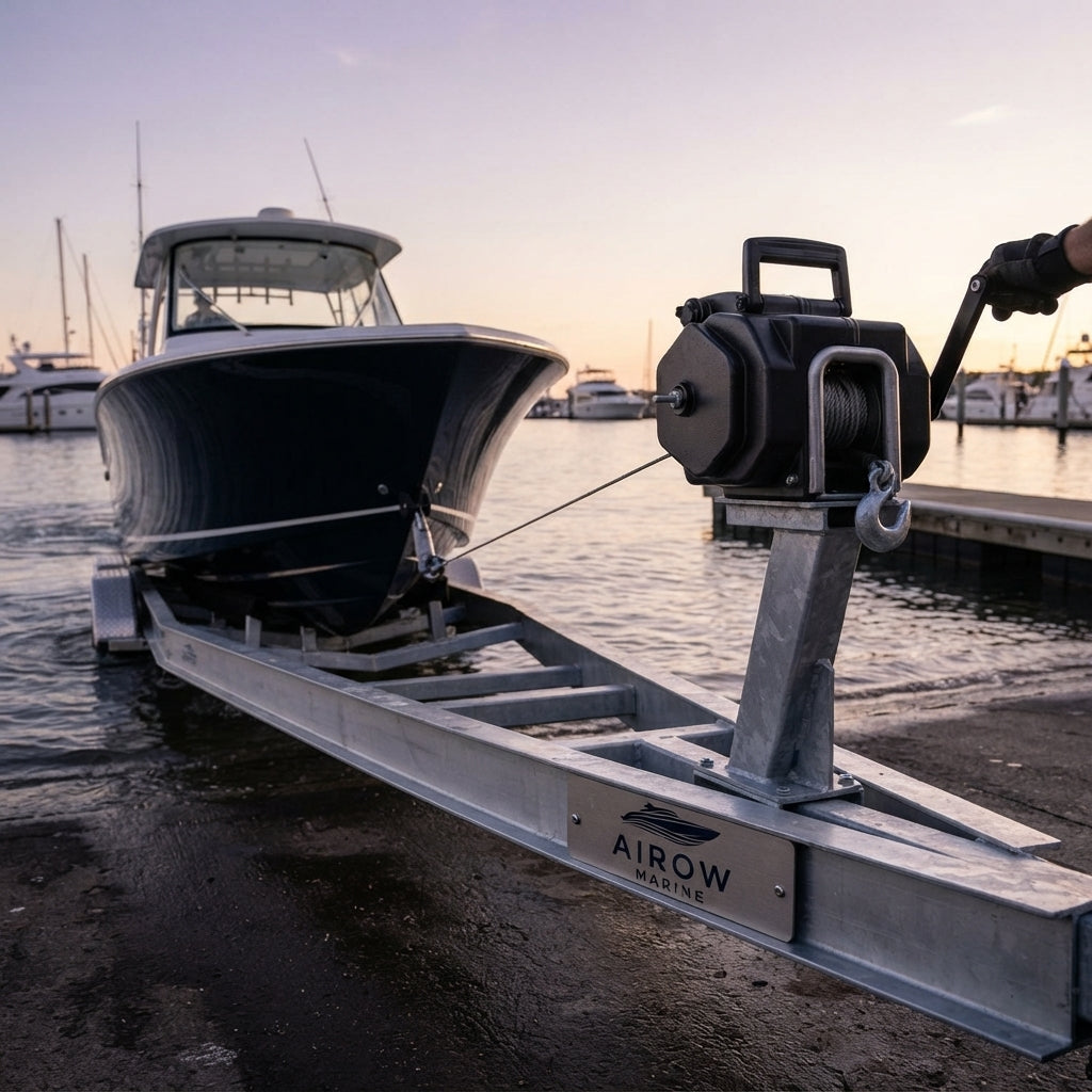 AirowMarine 2,000LB 12V Electric Marine Winch – Heavy-Duty Steel Cable – marine application view