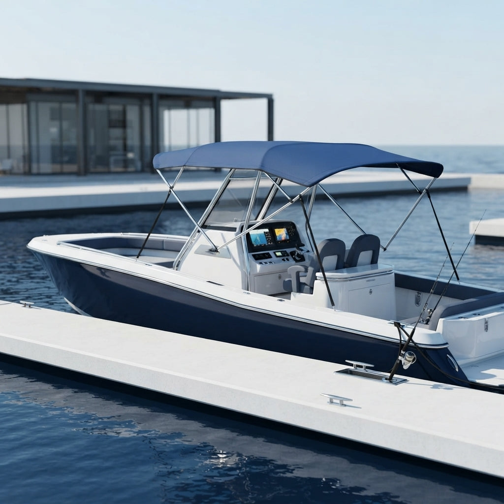 AirowMarine Folding Boat Bimini Top - UV-Resistant Blue Canopy w/ Aluminum Frame