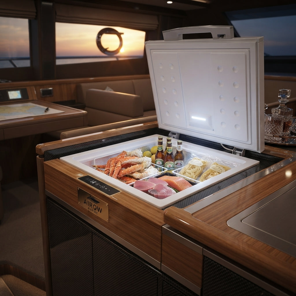110V Marine Refrigerator/Freezer – Dual-Zone, 100L, Corrosion-Resistant – marine application view