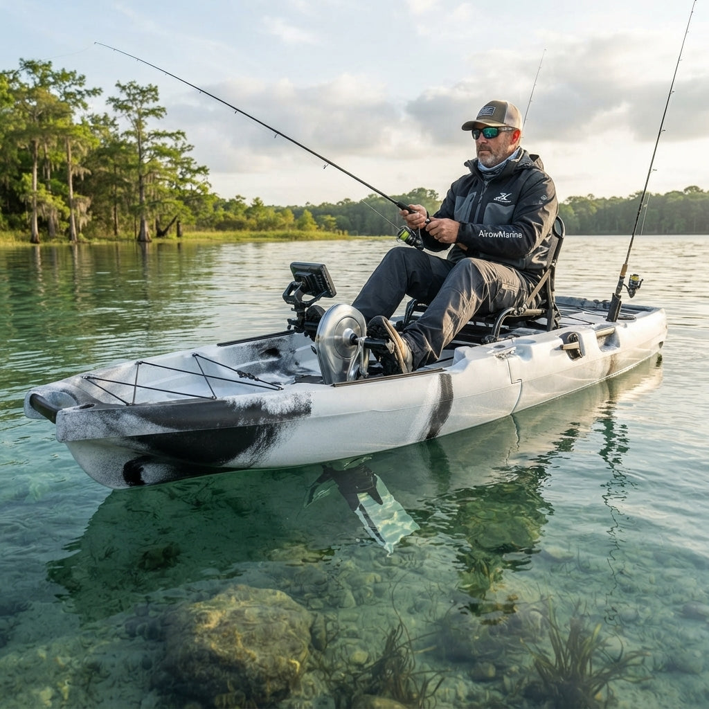 AirowMarine Modular Fishing Kayak – Two-Section, Pedal-Ready HDPE Hull – marine application view