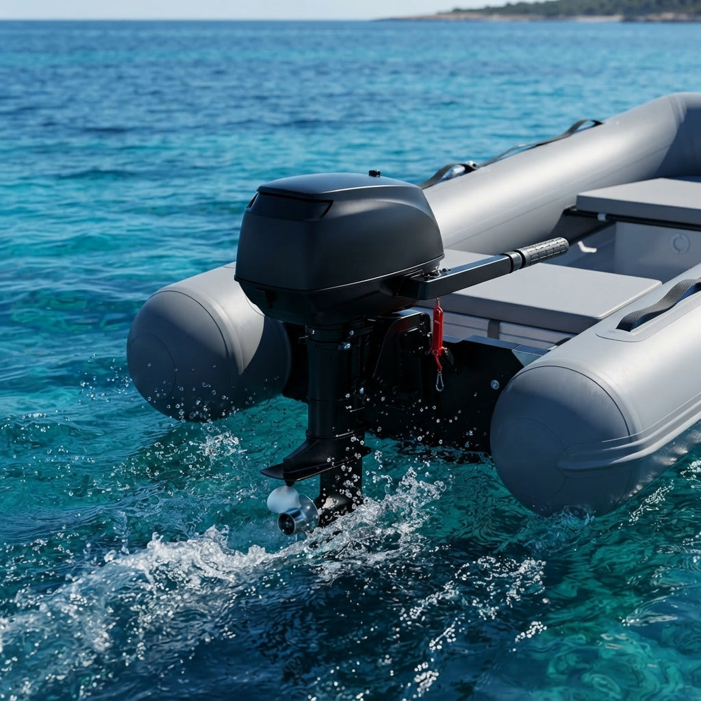 Hideo 5HP Four-Stroke Outboard Motor - Water Cooled, Tiller Control for Inflatable Boats