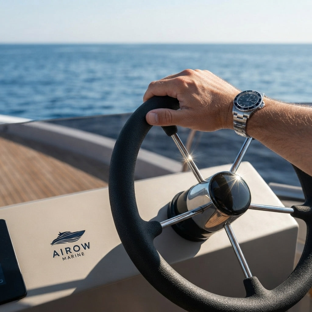 Airow Marine 11" Stainless Steel 5-Spoke Steering Wheel - Black Foam