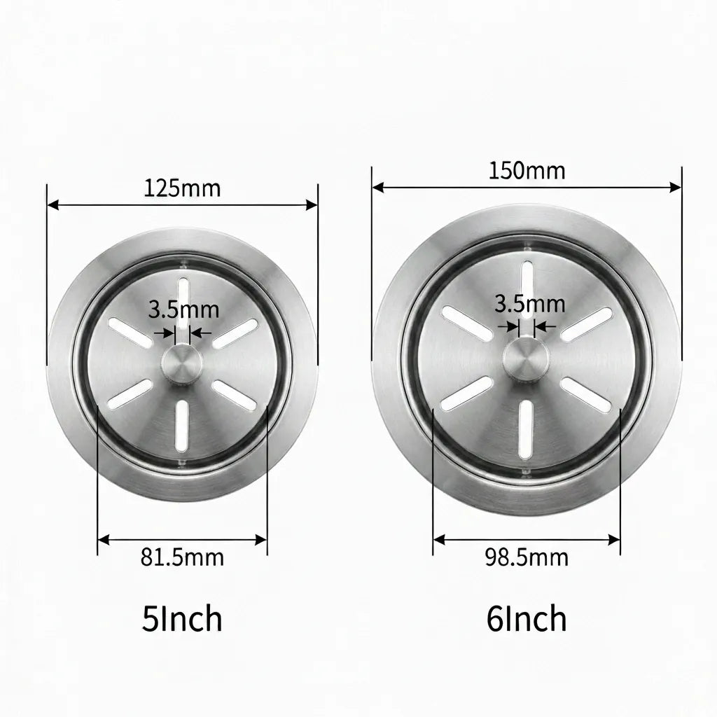 Technical dimension diagram showing 125mm and 150mm overall diameters and 3.5mm mounting hole spacing for both vent sizes.