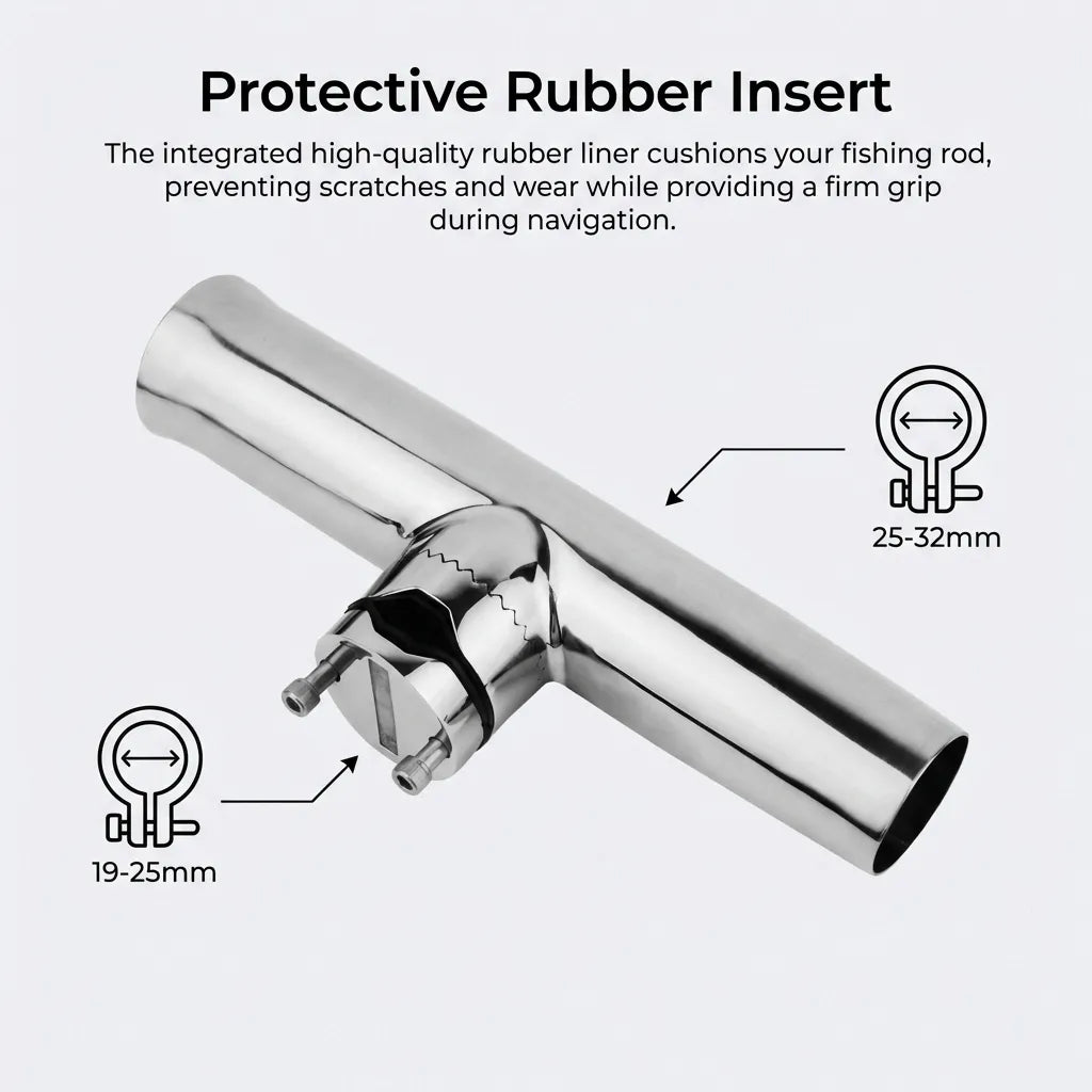 Diagram showing the internal UV-stabilized rubber liner designed to protect rod handles from scratches and vibration.